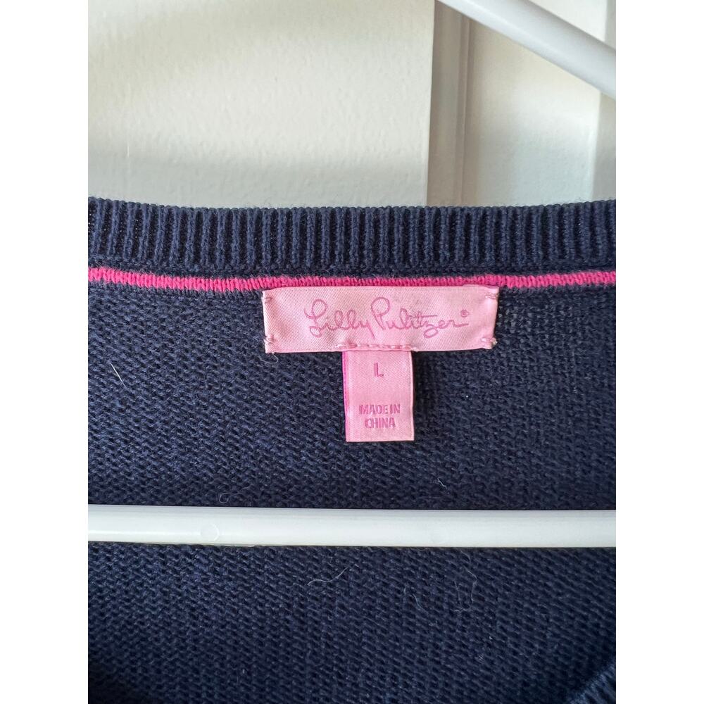 Lilly Pulitzer Navy Blue Long Sleeve Knit Henley Lightweight Sweater Top Size L - Picture 4 of 10